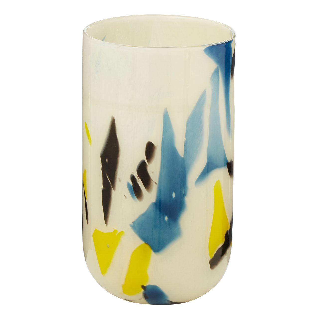 Product photograph of Olivia S Carabella Small Glass Vase Abstract In Yellow Blue Black from Olivia's.
