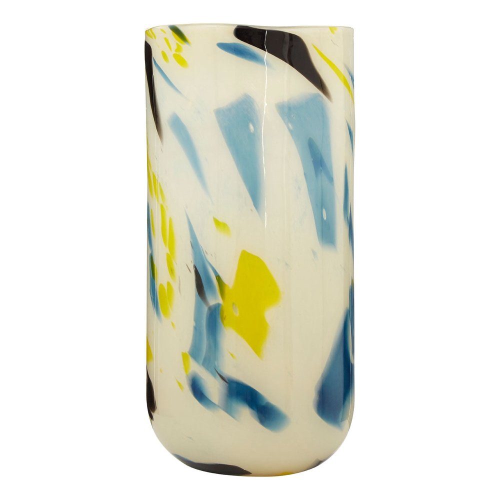Olivias Carabella Glass Vase Abstract In Yellow Blue Black