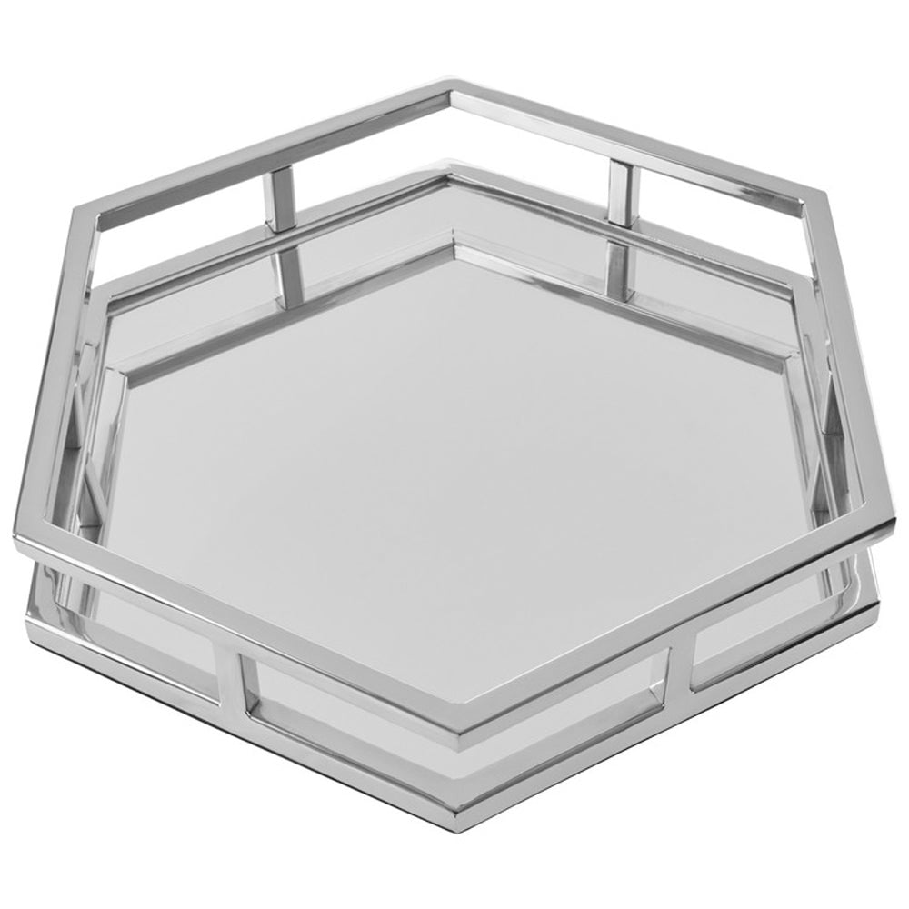 Product photograph of Olivia S Luxe Collection - Hexagonal Silver Mirror Tray from Olivia's.