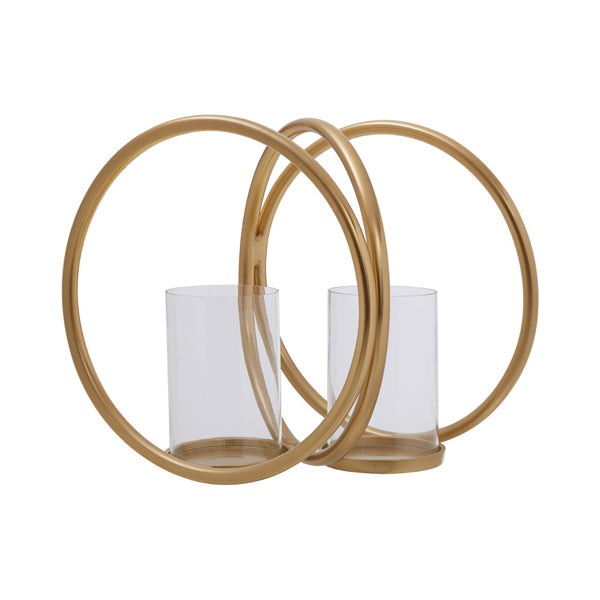 Product photograph of Olivia S Boutique Hotel Collection - Abi Medium Double Gold And Clear Candle Holder from Olivia's