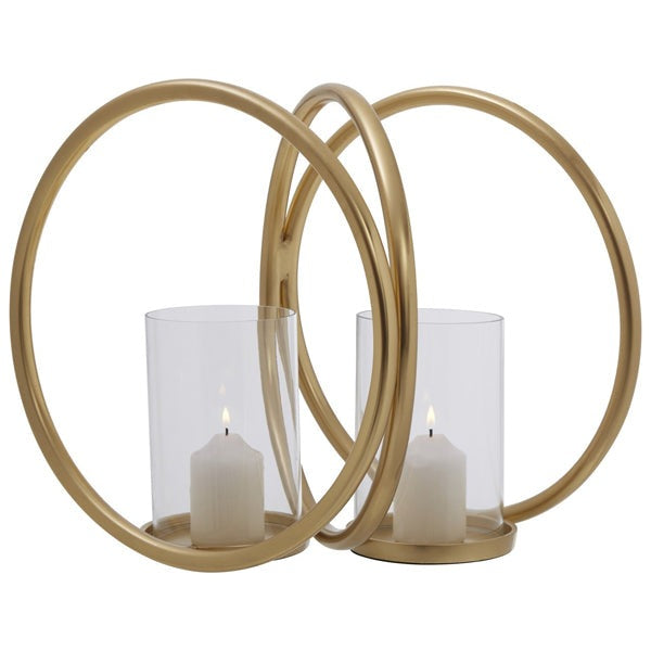 Product photograph of Olivia S Boutique Hotel Collection - Abi Medium Double Gold And Clear Candle Holder from Olivia's.