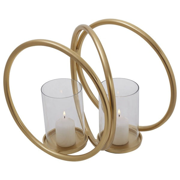 Product photograph of Olivia S Boutique Hotel Collection - Abi Medium Double Gold And Clear Candle Holder from Olivia's.