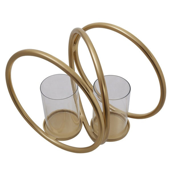 Product photograph of Olivia S Boutique Hotel Collection - Abi Medium Double Gold And Clear Candle Holder from Olivia's.