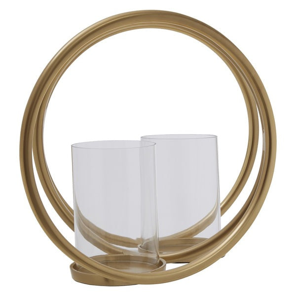 Product photograph of Olivia S Boutique Hotel Collection - Abi Medium Double Gold And Clear Candle Holder from Olivia's.