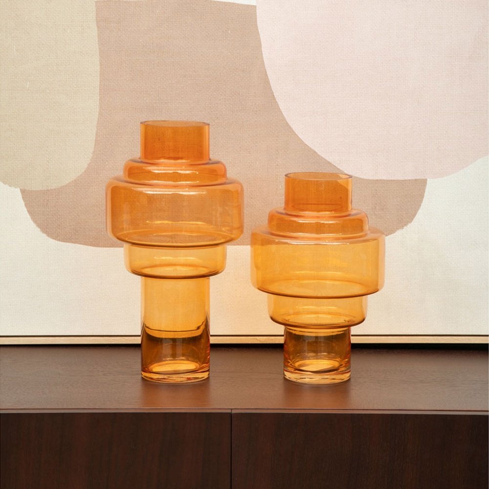 Product photograph of Olivia S Cadence Large Orange Glass Vase from Olivia's.