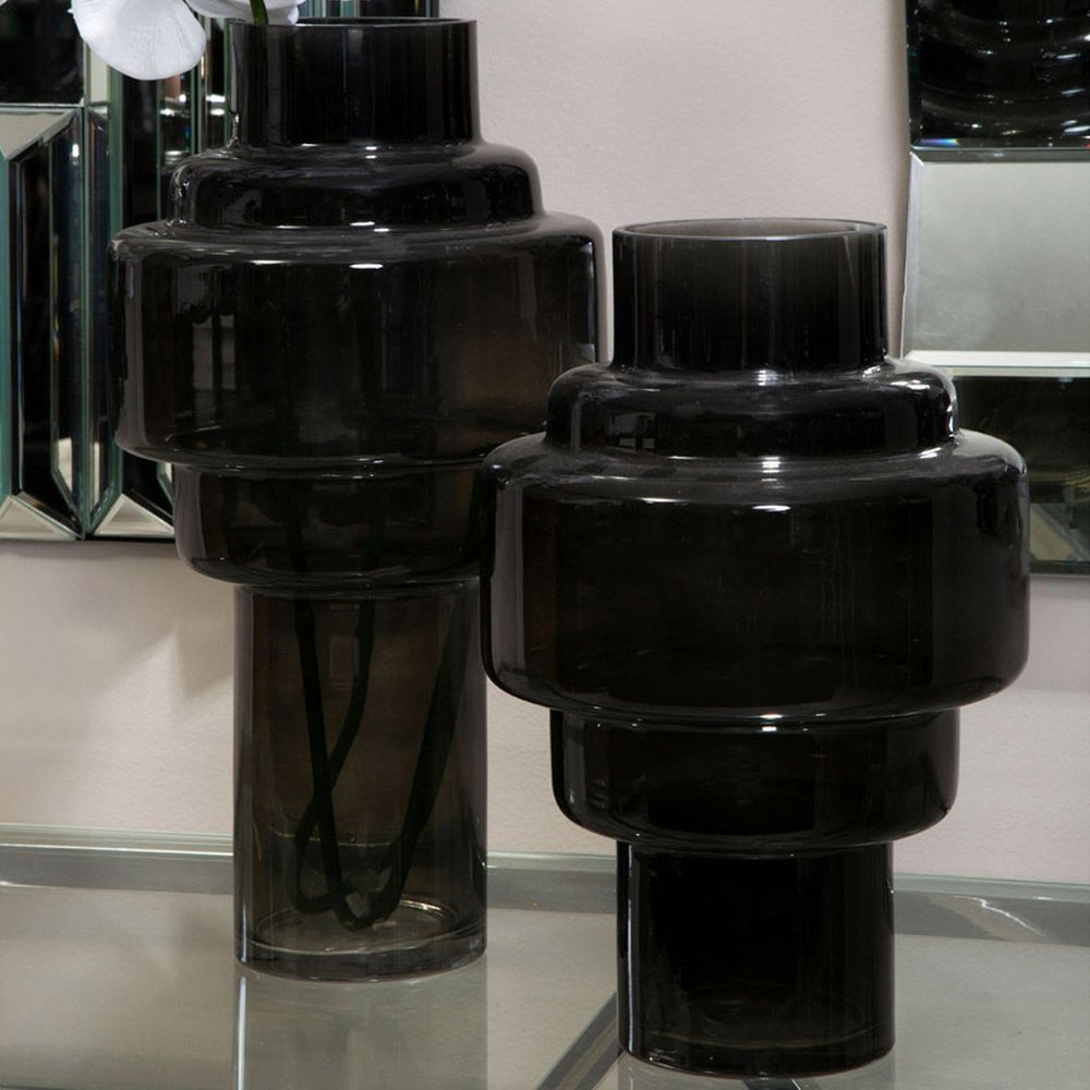 Product photograph of Olivia S Cadence Small Glass Vase In Black Smoke from Olivia's.