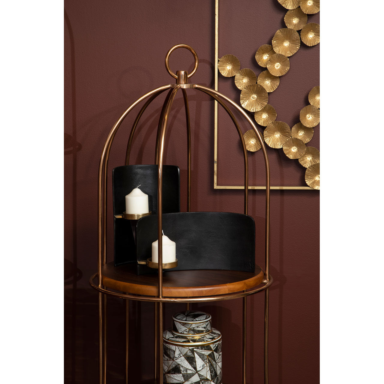 Product photograph of Olivia S Luxe Collection - Black And Gold Round Dimpled Candle Holder from Olivia's.