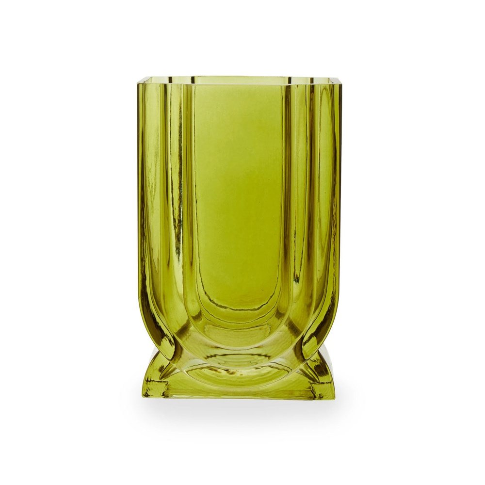 Product photograph of Olivia S Eden Small Glass Vase In Olive Green from Olivia's