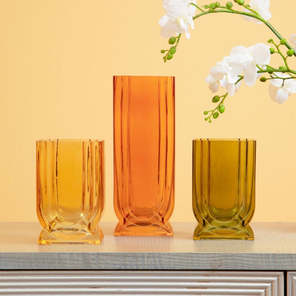 Product photograph of Olivia S Eden Small Glass Vase In Olive Green from Olivia's.