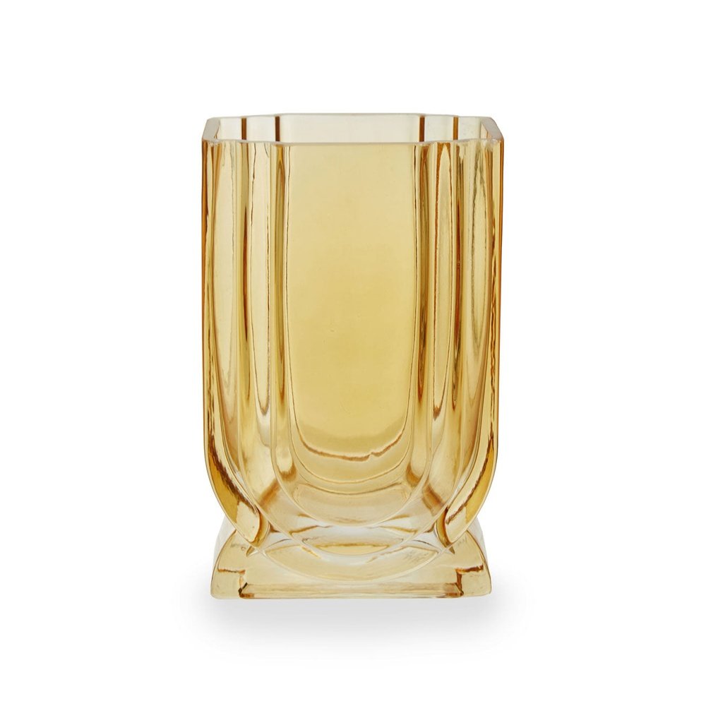 Product photograph of Olivia S Eden Small Glass Vase In Ochre Yellow from Olivia's