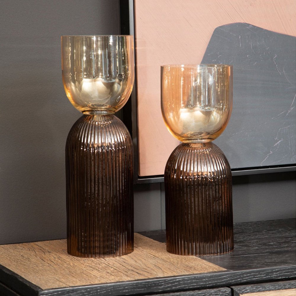 Product photograph of Olivia S Esme Large Glass Vase In Amber Brown from Olivia's.