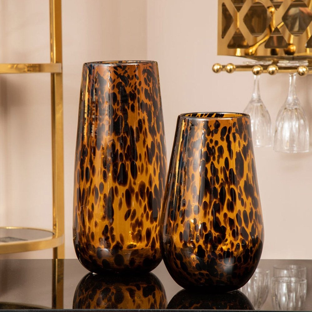 Product photograph of Olivia S Cerise Large Tortoise Shell Effect Glass Vase from Olivia's.