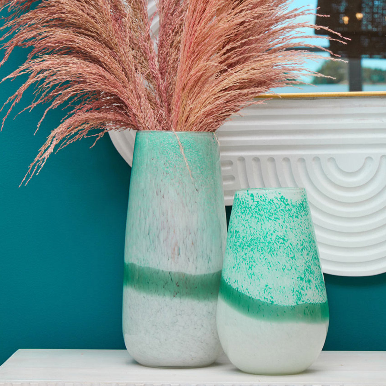 Product photograph of Olivia S Cerise Large Turquoise Ombre Glass Vase from Olivia's.