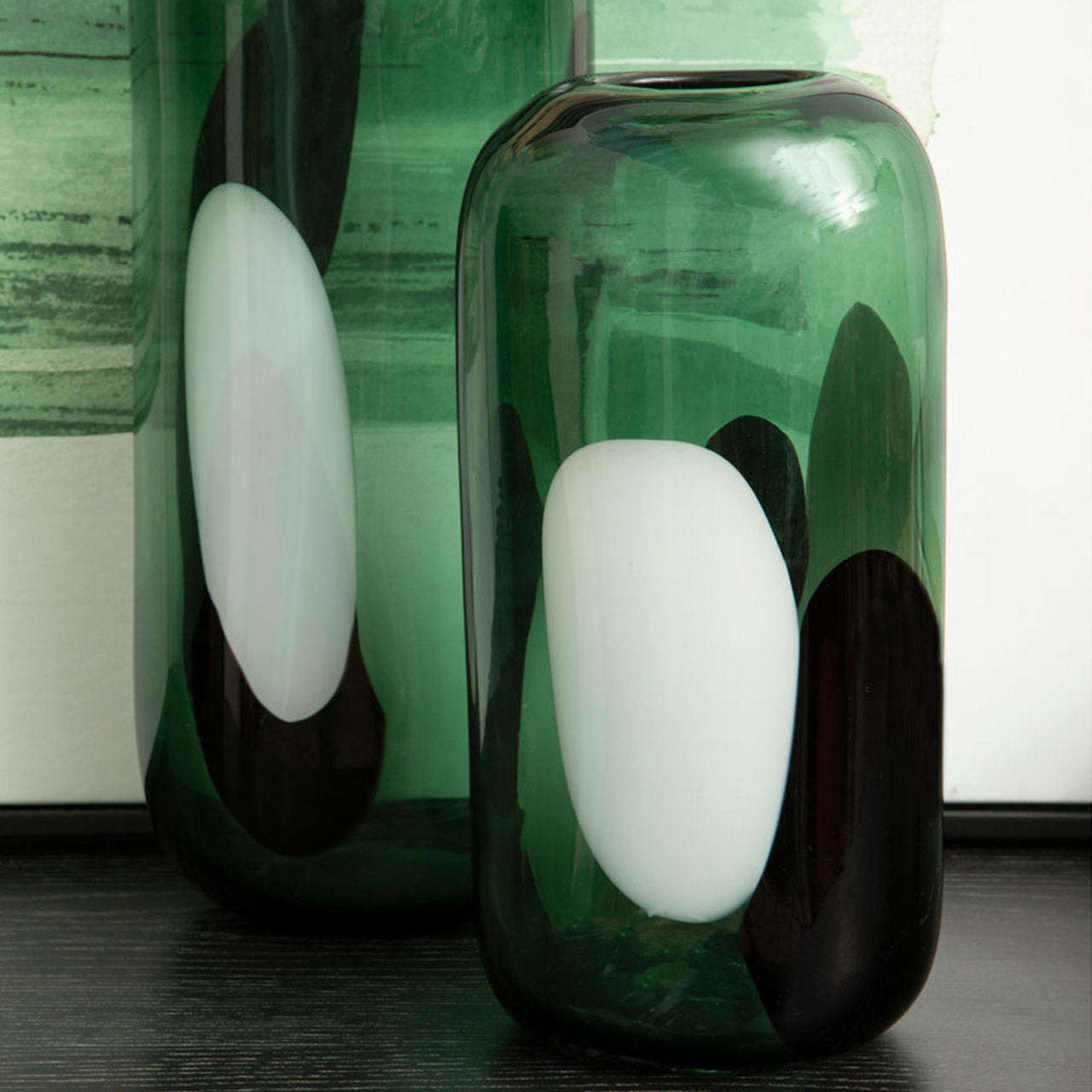 Product photograph of Olivia S Hannah Small Glass Vase In Green Black White from Olivia's.