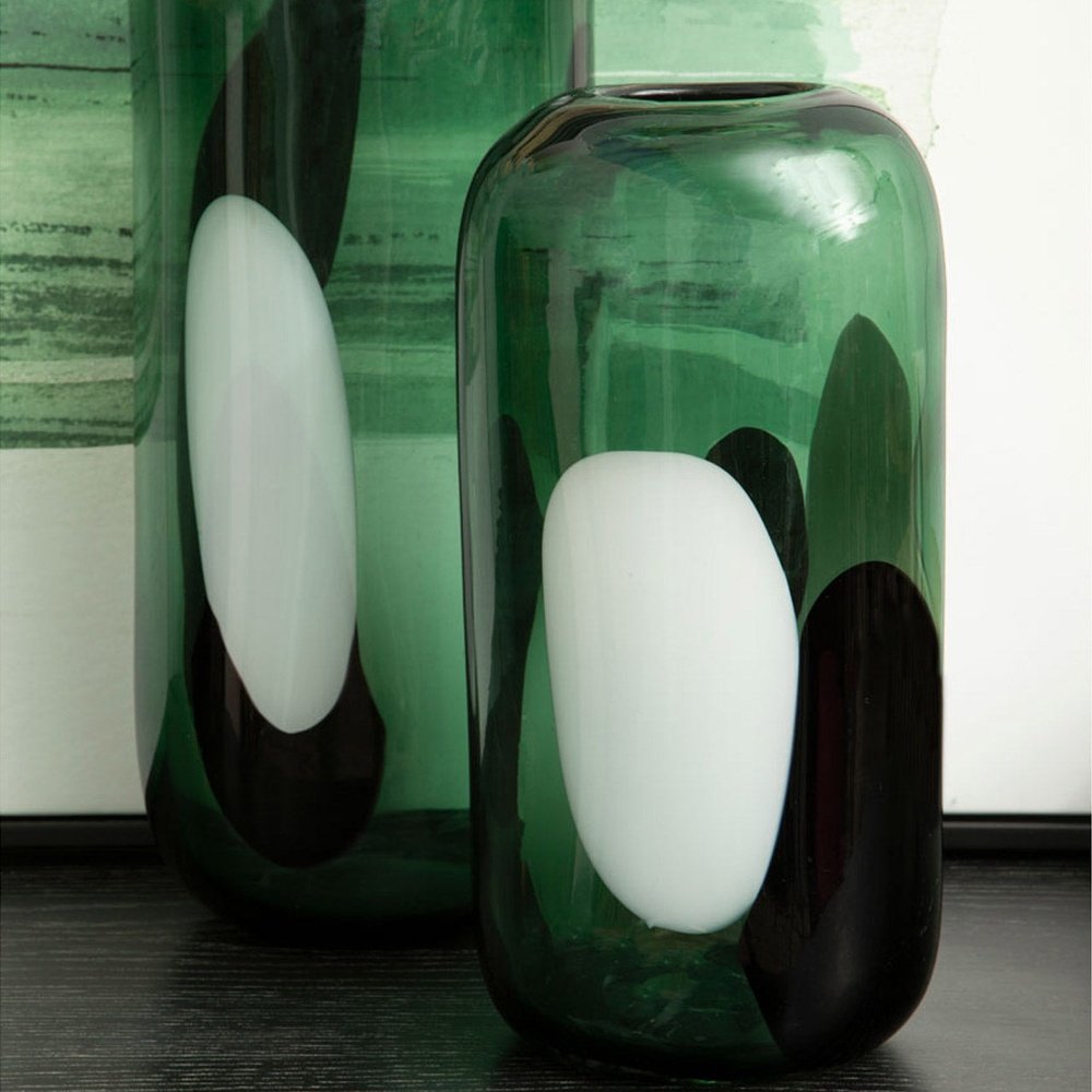 Product photograph of Olivia S Hannah Large Glass Vase In Green Black White from Olivia's.