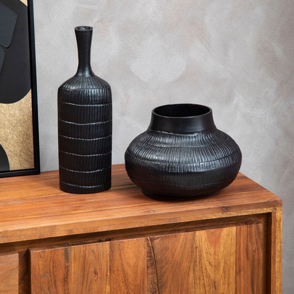 Product photograph of Olivia S Decima Small Rough Vase In Black from Olivia's.
