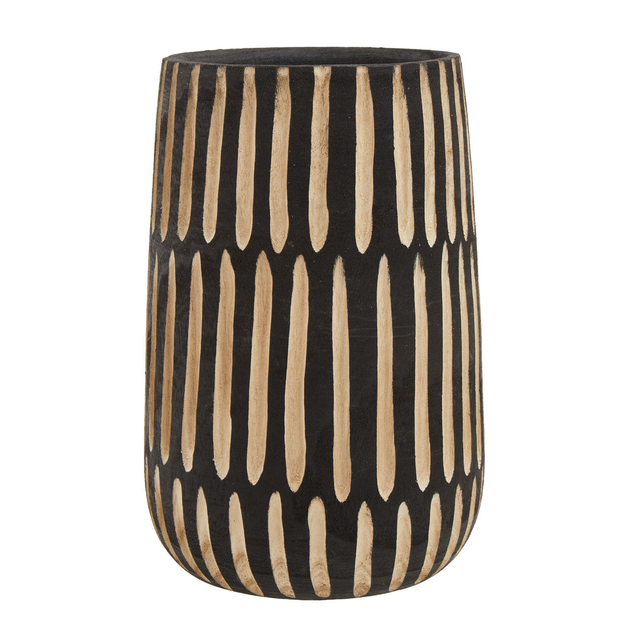 Product photograph of Olivia S Abia Engraved Wooden Vase In Black Natural from Olivia's