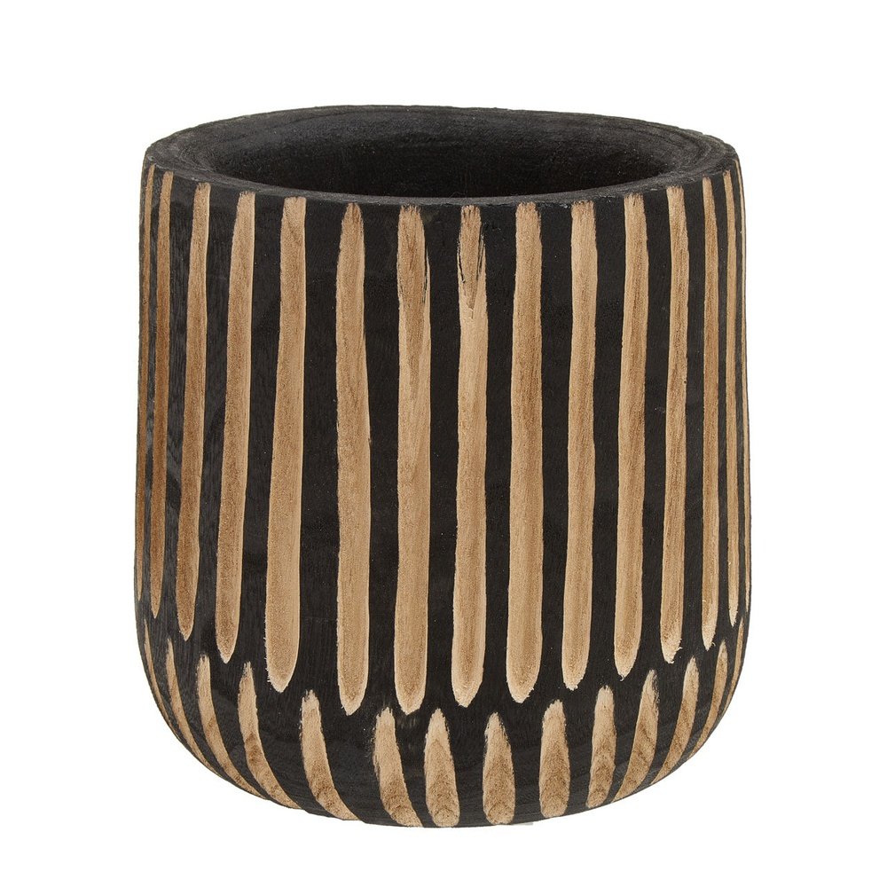 Product photograph of Olivia S Abia Large Engraved Wooden Planter In Black Natural from Olivia's