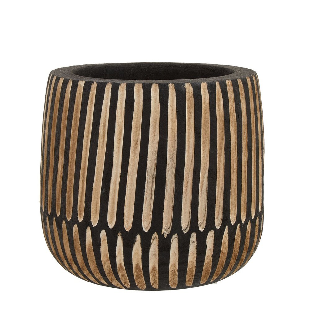 Product photograph of Olivia S Abia Small Engraved Wooden Planter In Black Natural from Olivia's