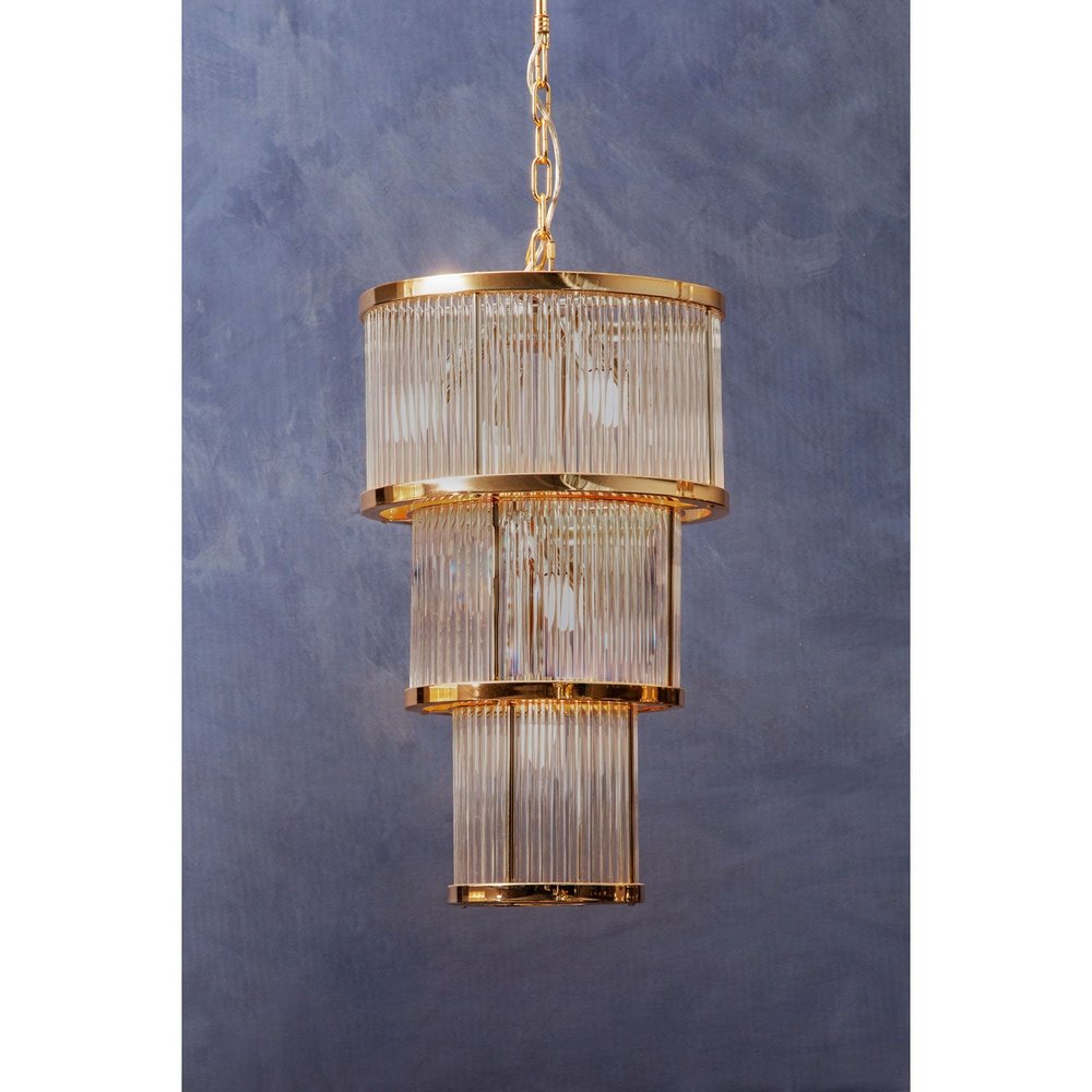 Product photograph of Olivia S Luxe Collection - Salsa 3 Tier Drum Chandelier Gold Finish from Olivia's.