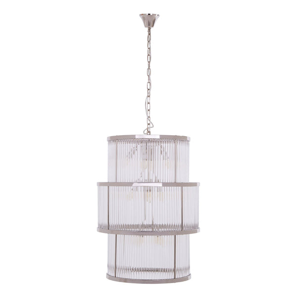 Product photograph of Olivia S Salsa 3 Tier Drum Chandelier Nickel Finish from Olivia's.