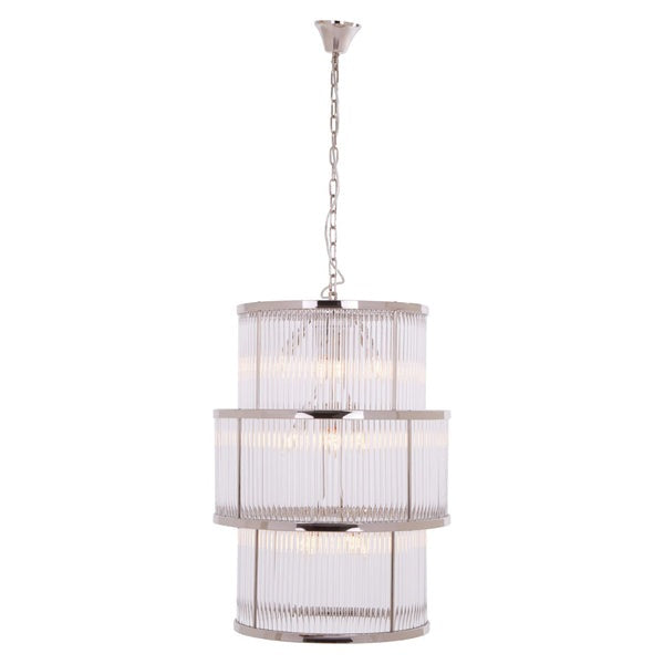 Product photograph of Olivia S Salsa 3 Tier Drum Chandelier Nickel Finish from Olivia's