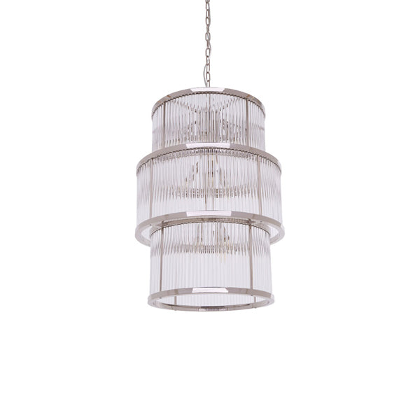 Product photograph of Olivia S Salsa 3 Tier Drum Chandelier Nickel Finish from Olivia's.