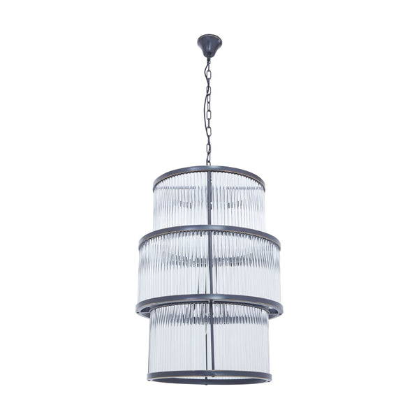 Product photograph of Olivia S Luxe Collection - Salsa Antique 3 Tier Drum Chandelier Black from Olivia's.