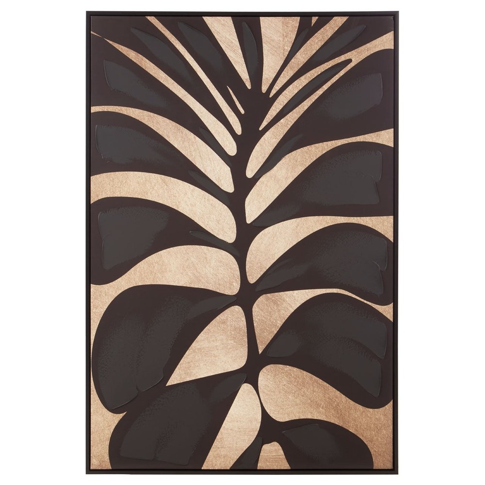 Product photograph of Olivia S Astrid Canvas Black Leaf Design Wall Art In Black Gold from Olivia's