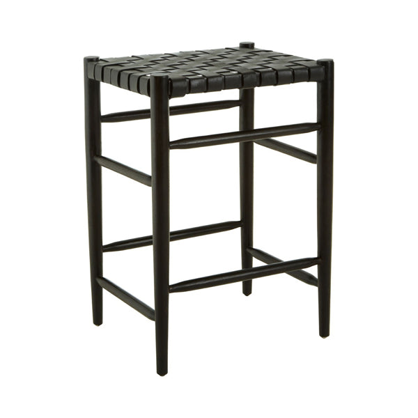 Olivias Kaylee Woven Bar Stool Leather Black