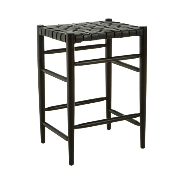 Product photograph of Olivia S Kaylee Woven Bar Stool Leather Black from Olivia's