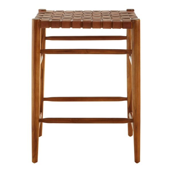 Product photograph of Olivia S Kaylee Woven Bar Stool Leather Brown from Olivia's.