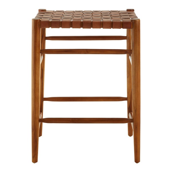 Product photograph of Olivia S Kaylee Woven Bar Stool Leather Brown Outlet from Olivia's.