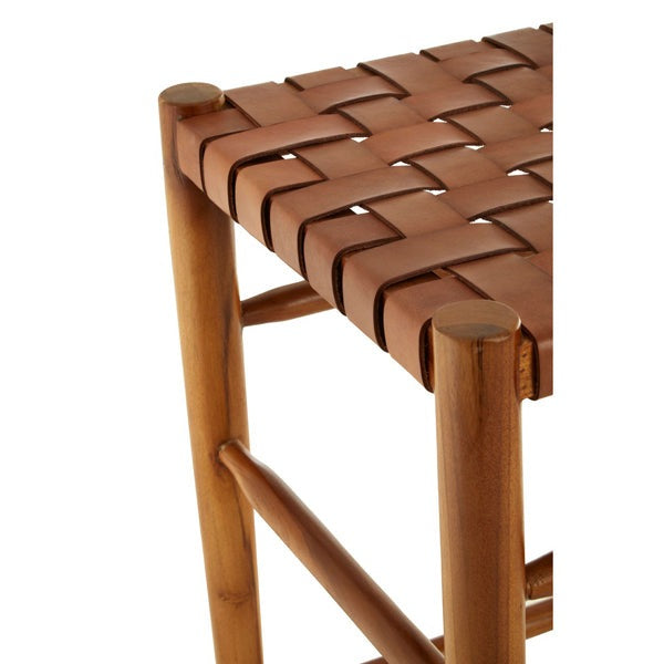 Product photograph of Olivia S Kaylee Woven Bar Stool Leather Brown from Olivia's.