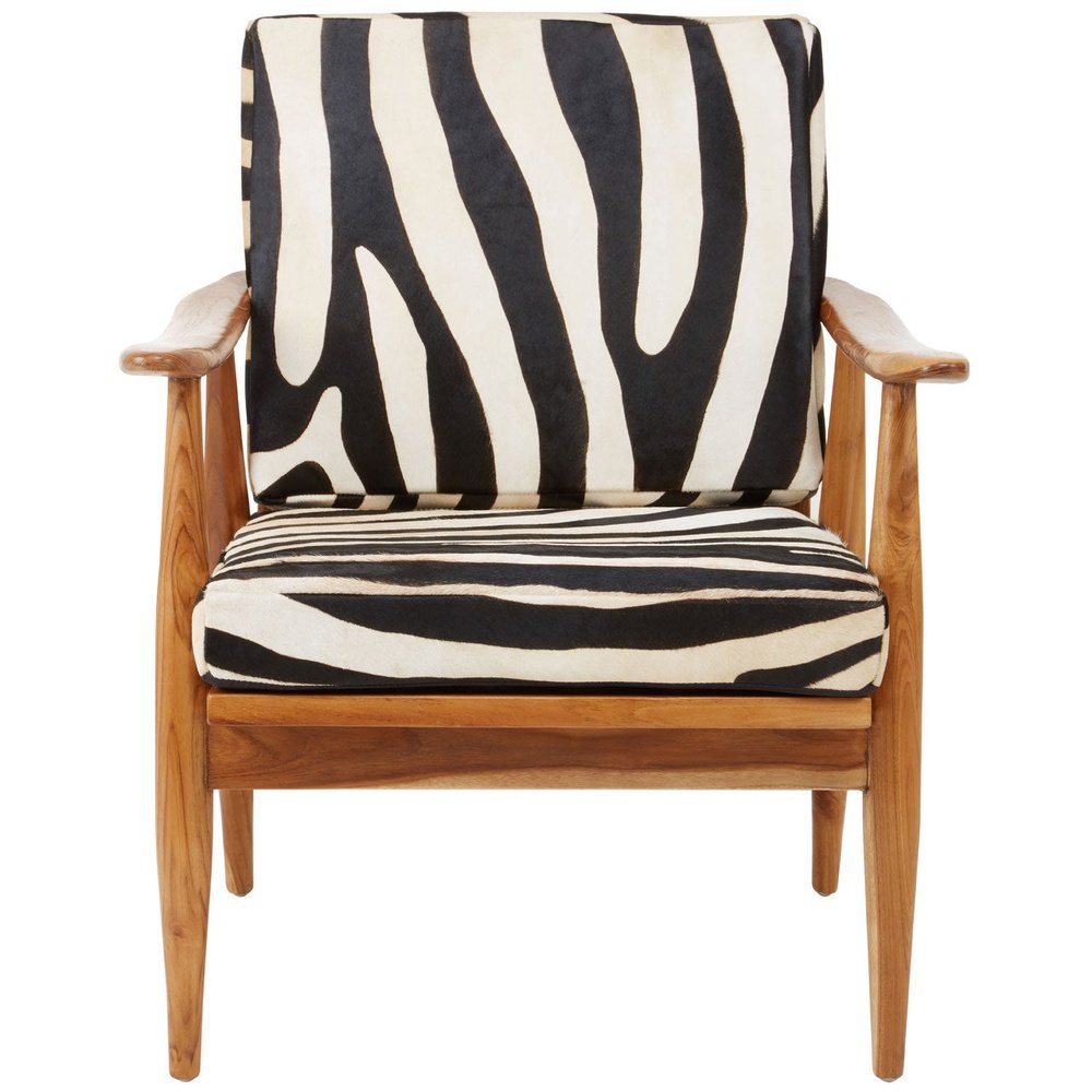 Olivias Kathy Accent Chair In Natural Teak Zebra Print Leather