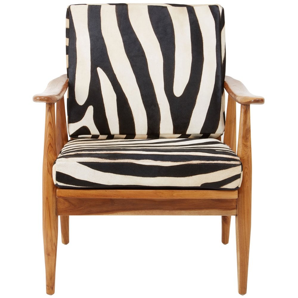 Product photograph of Olivia S Kathy Accent Chair In Natural Teak Zebra Print Leather from Olivia's