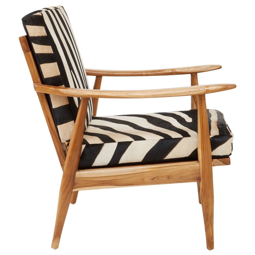 Product photograph of Olivia S Kathy Accent Chair In Natural Teak Zebra Print Leather from Olivia's.