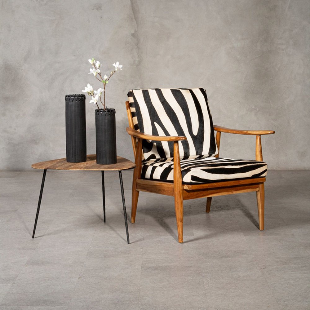 Product photograph of Olivia S Kathy Accent Chair In Natural Teak Zebra Print Leather from Olivia's.