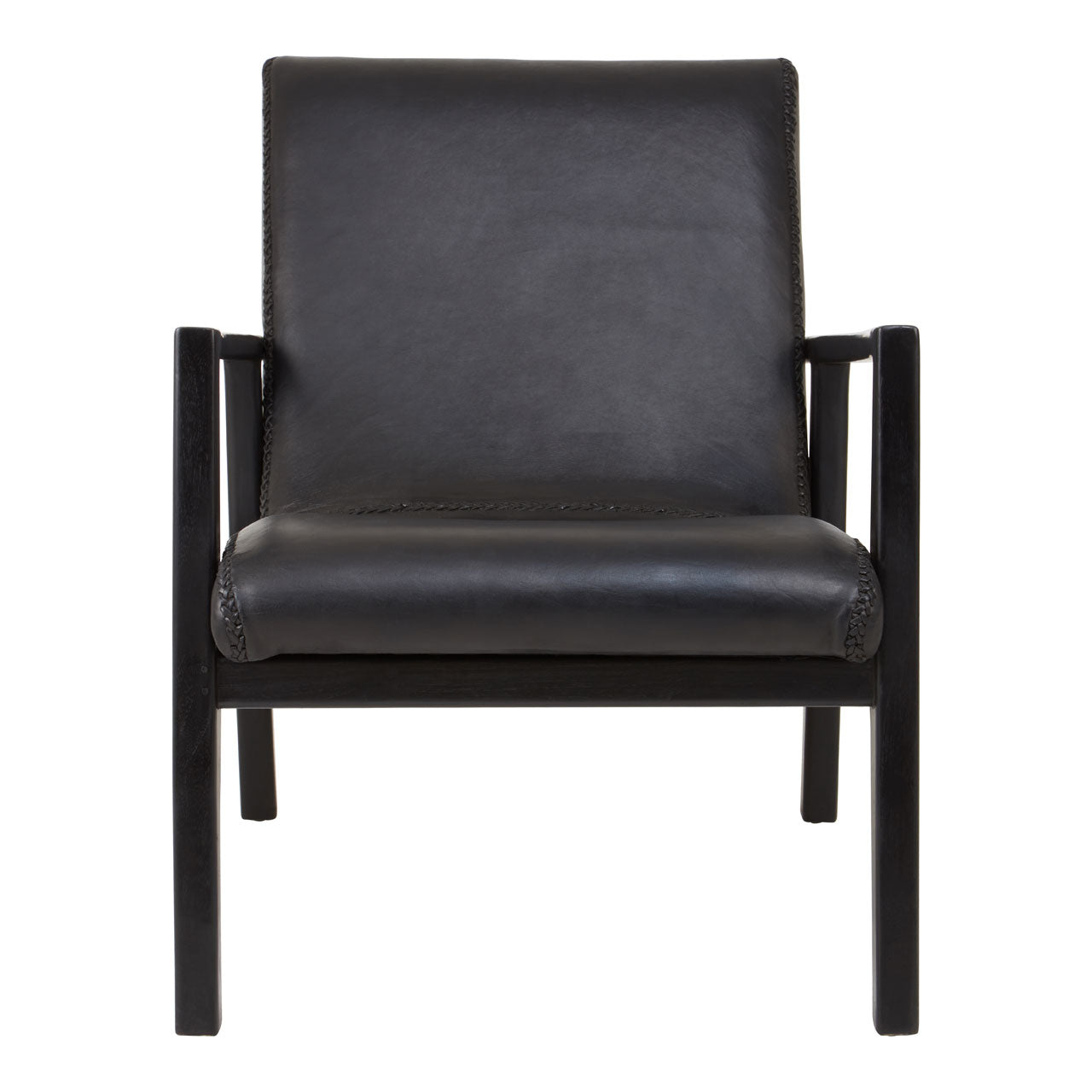Product photograph of Olivia S Katherine Accent Chair In Black Teak Leather from Olivia's