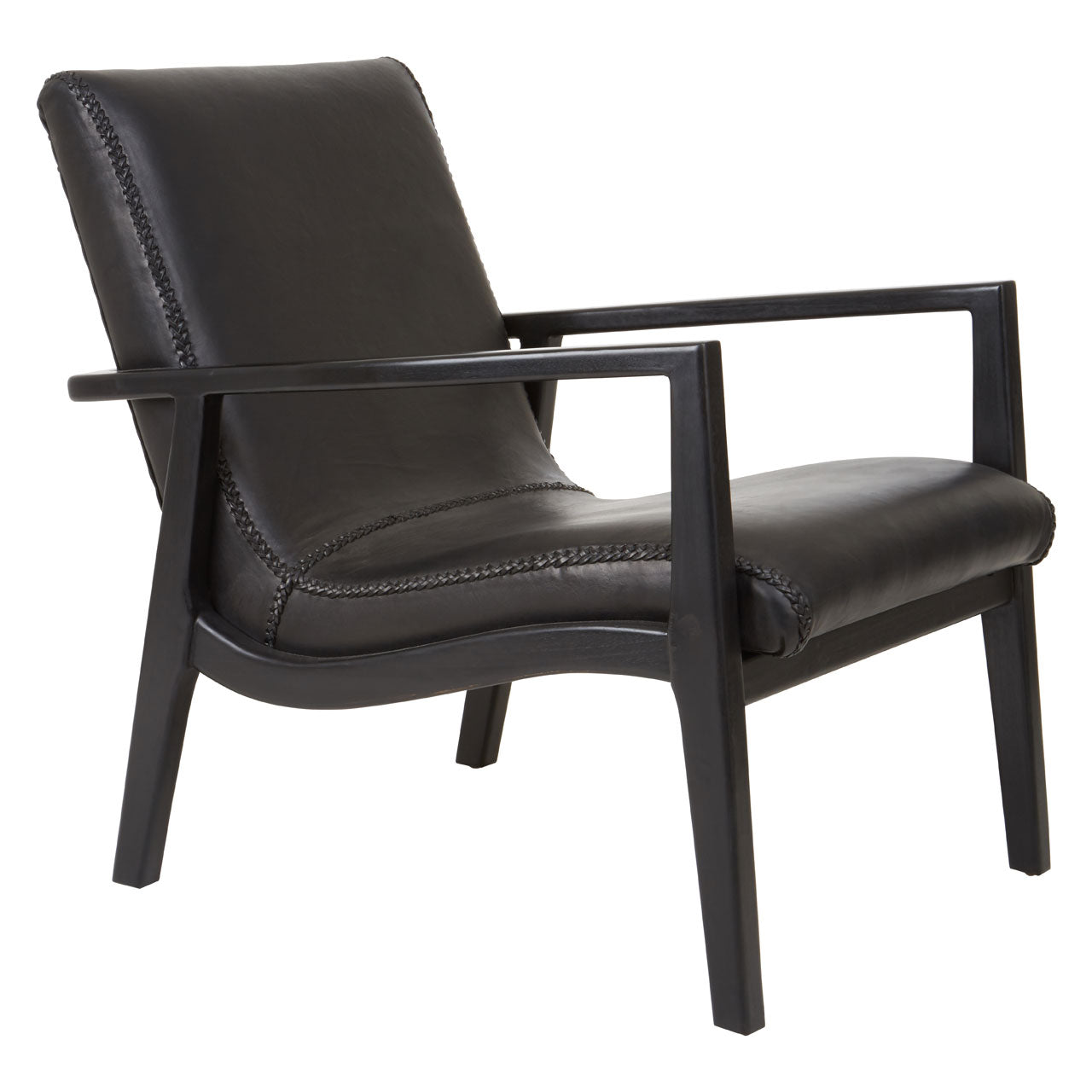 Product photograph of Olivia S Katherine Accent Chair In Black Teak Leather from Olivia's.