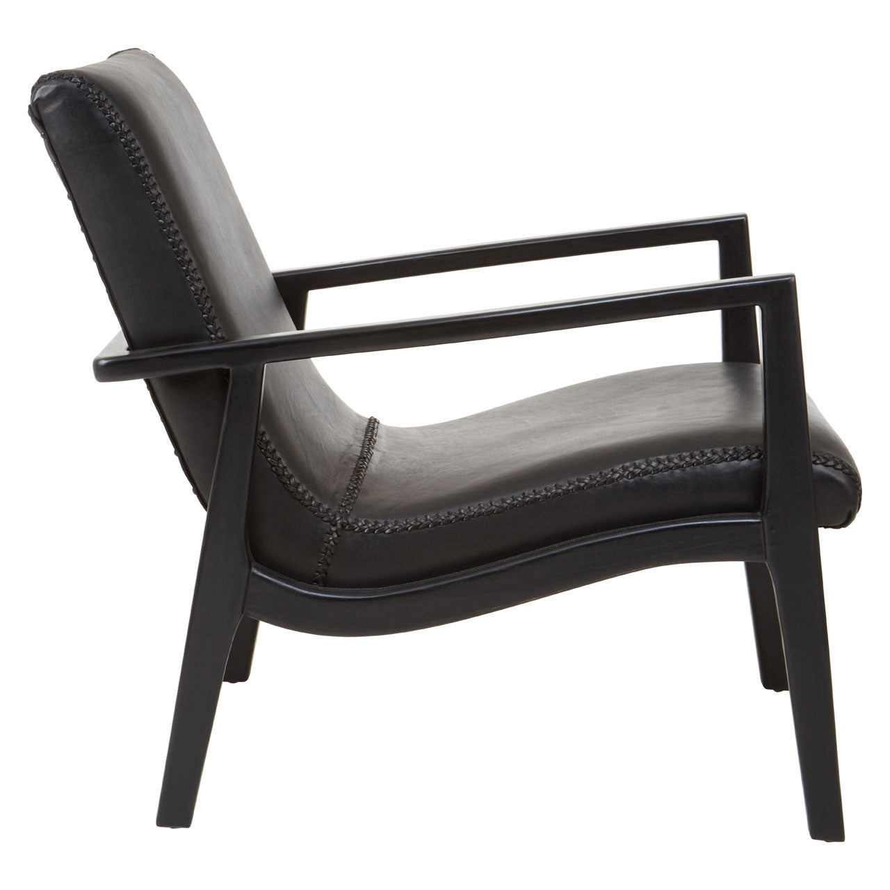 Product photograph of Olivia S Katherine Accent Chair In Black Teak Leather from Olivia's.