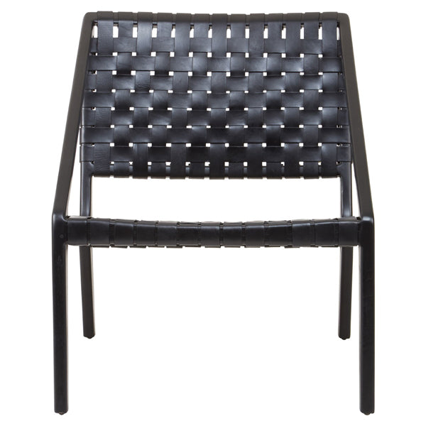 Product photograph of Olivia S Koko Leaned Woven Occasional Chair Black Leather from Olivia's.