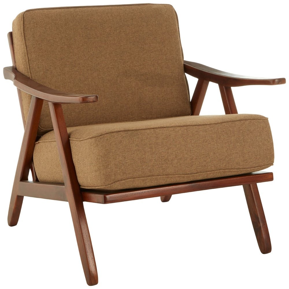 Olivias Katherine Accent Chair In Walnut Teak Wood Light Brown Fabric Cushion
