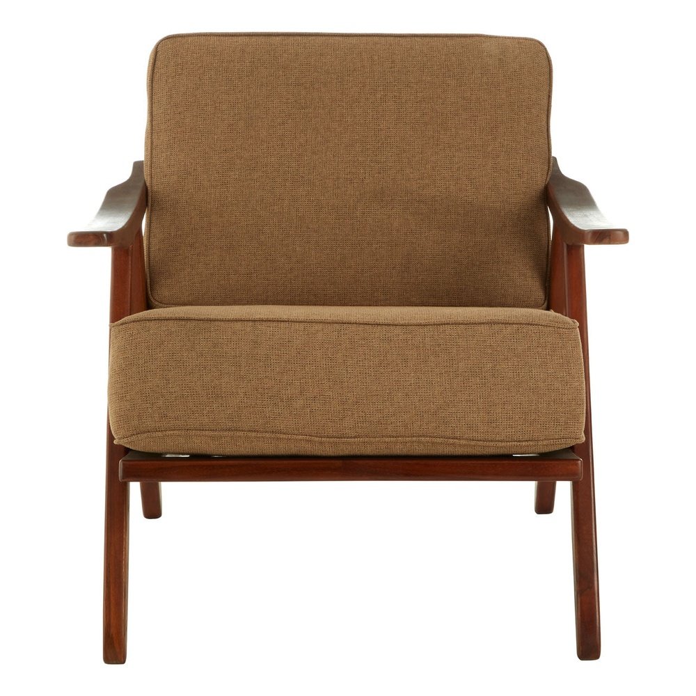 Product photograph of Olivia S Katherine Accent Chair In Walnut Teak Wood Light Brown Fabric Cushion from Olivia's.