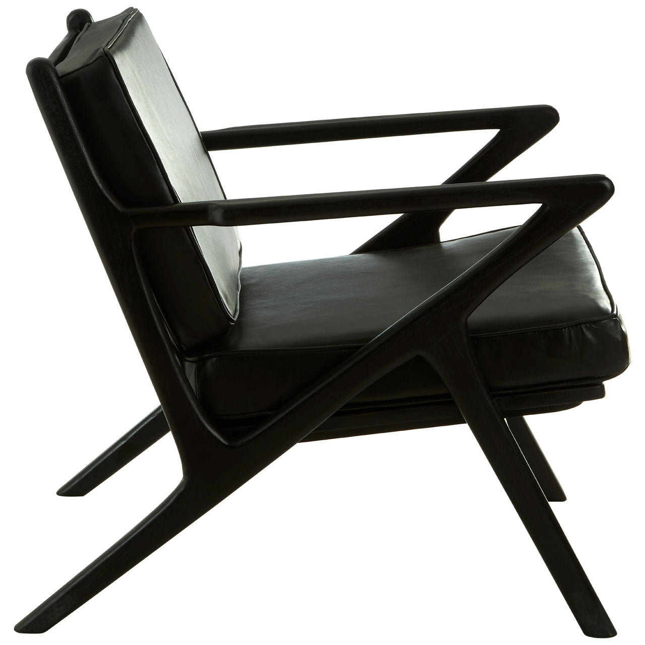 Product photograph of Olivia S Kobe Accent Chair In Black Teak Wood Black Leather from Olivia's.