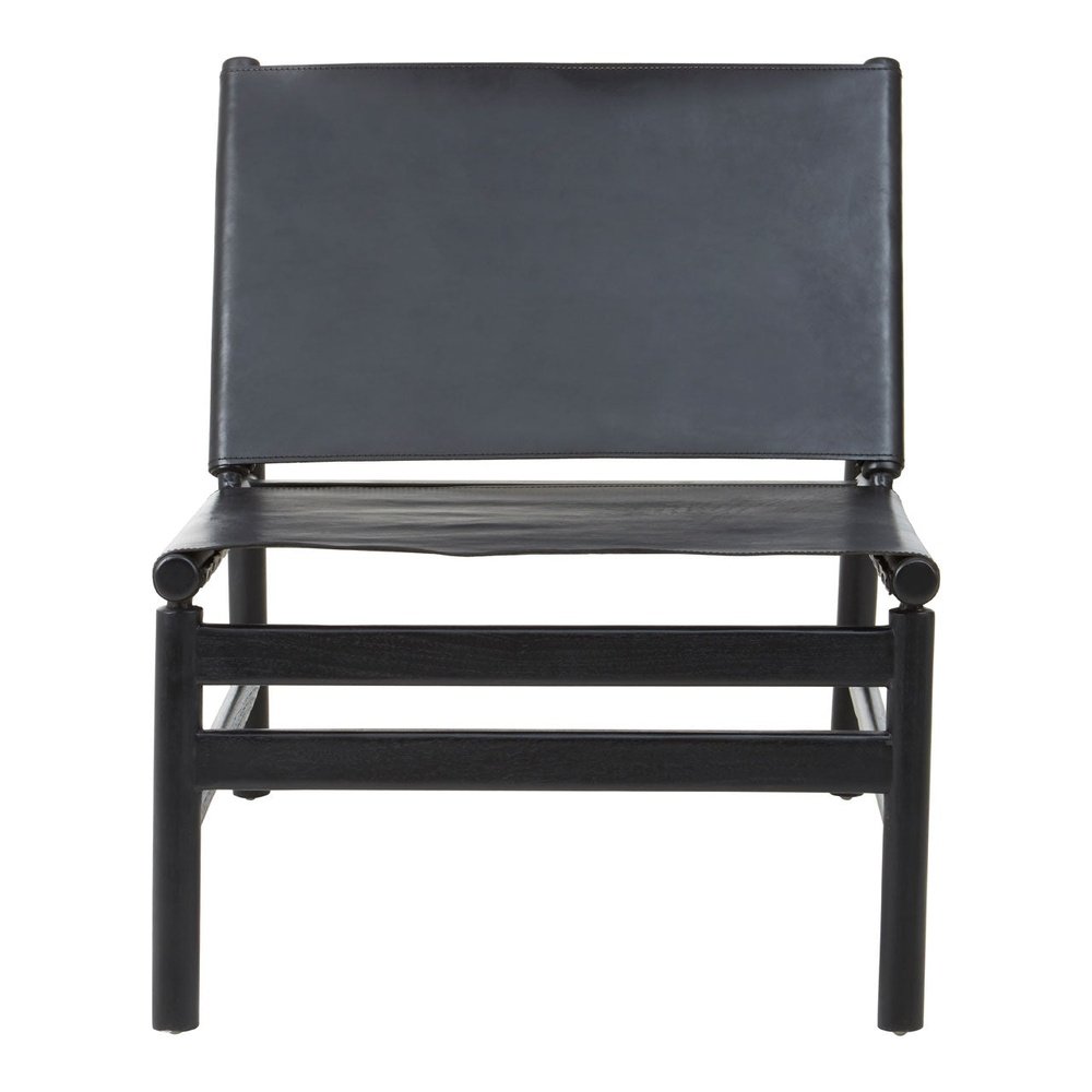 Olivias Kalani Accent Chair In Black Teak Wood Black Plain Leather