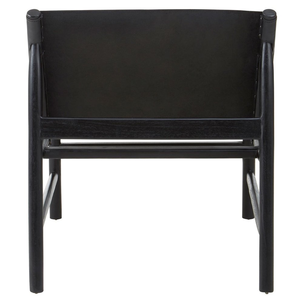 Product photograph of Olivia S Kalani Accent Chair In Black Teak Wood Black Plain Leather from Olivia's.