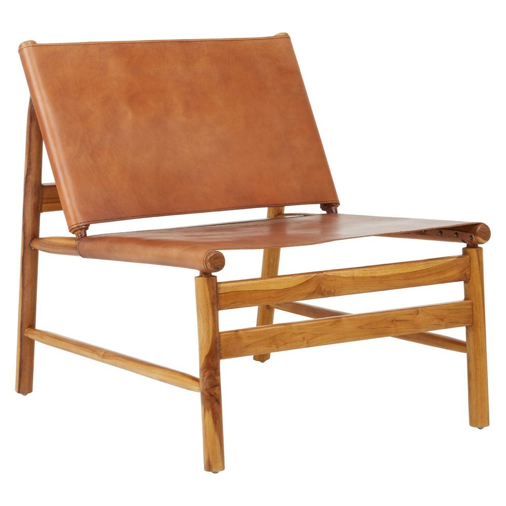 Product photograph of Olivia S Kendra Accent Chair In Natural Teak Wood Brown Leather from Olivia's.