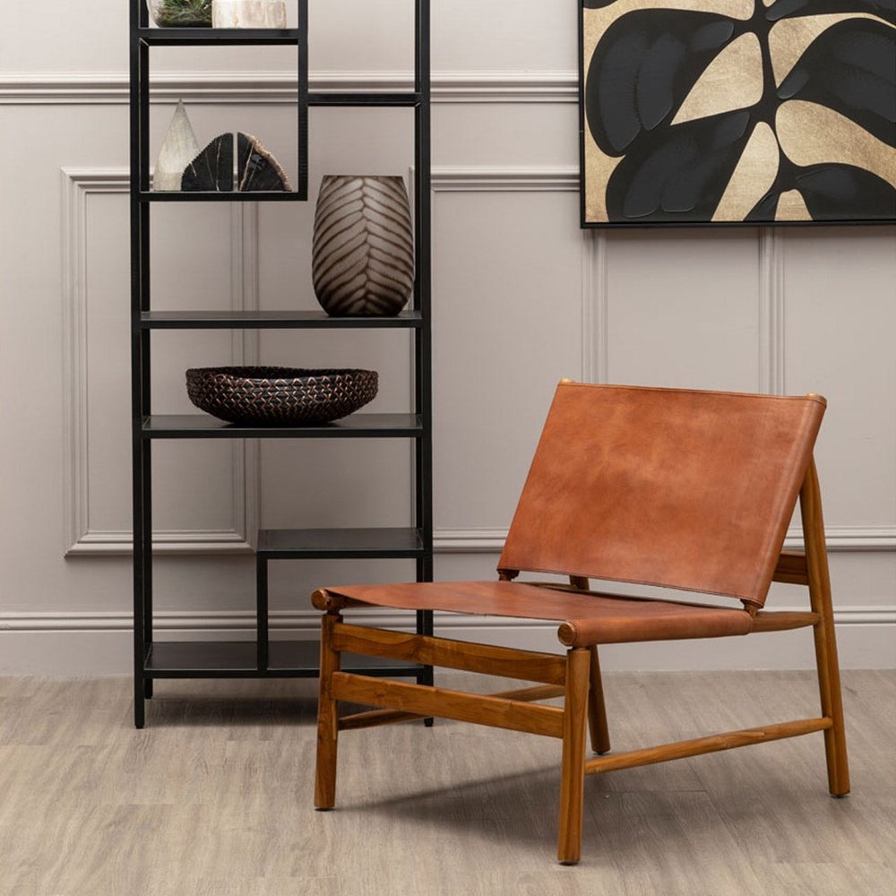 Product photograph of Olivia S Kendra Accent Chair In Natural Teak Wood Brown Leather from Olivia's.