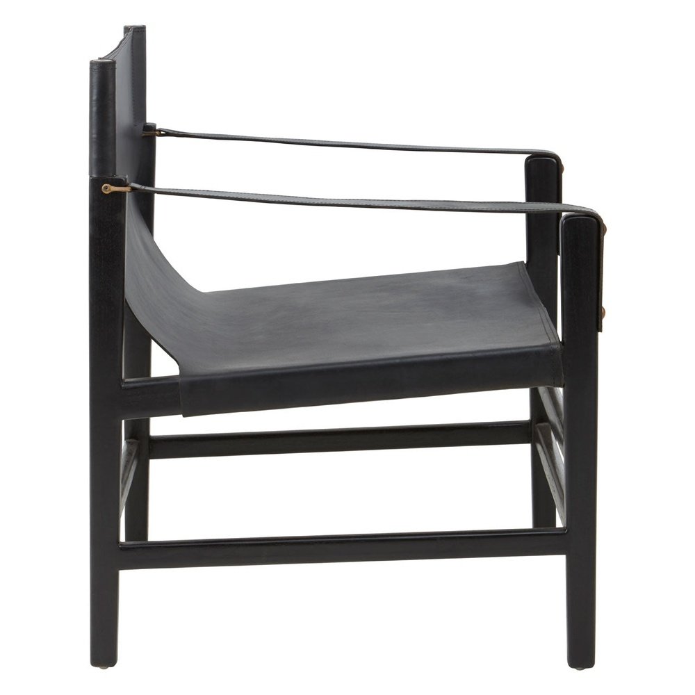 Product photograph of Olivia S Kamryn Accent Chair In Black Teak Wood Black Plain Leather from Olivia's.